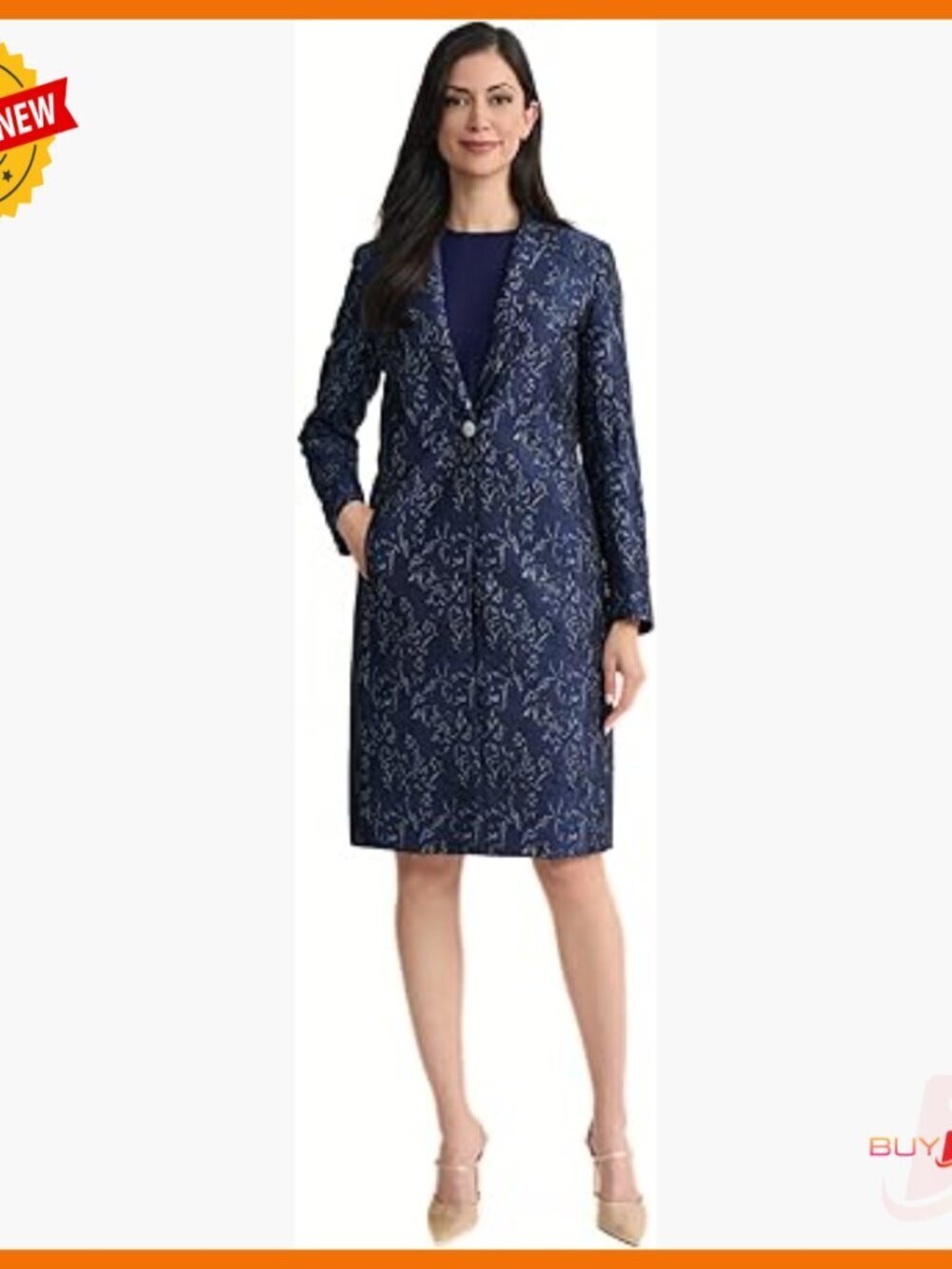 Long Sleeve Jacquard Topper Coat, V-Neck, Regular Fit, Machine Wash